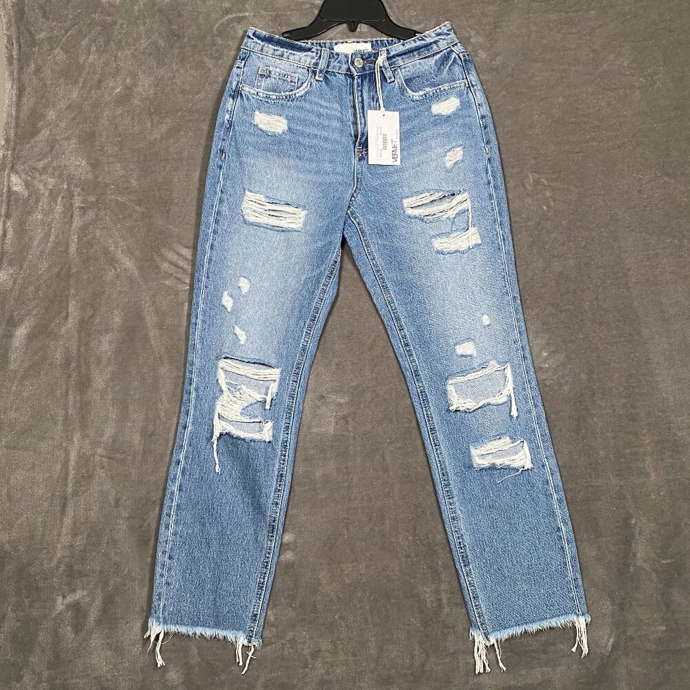 Vervet Blue Jeans Womens 25 Distressed Mom Raw Hem Light Wash High waist NWT